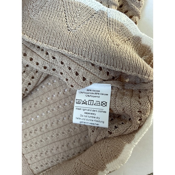 Open Knit Relaxed VNeck Button Long Sleeve Cardigan Grace Karin Tan Beige Medium - Picture 9 of 9